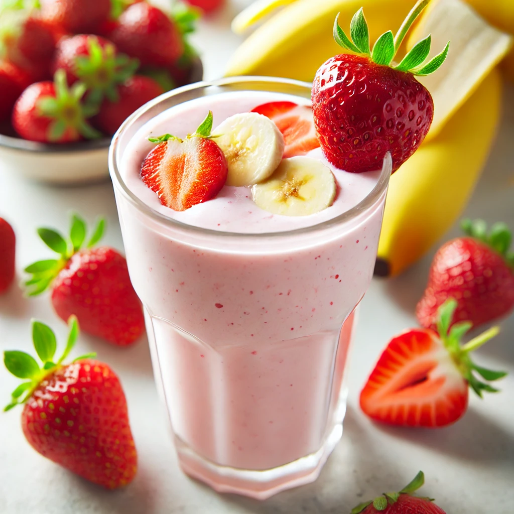 Batido de leche con fresas y banana