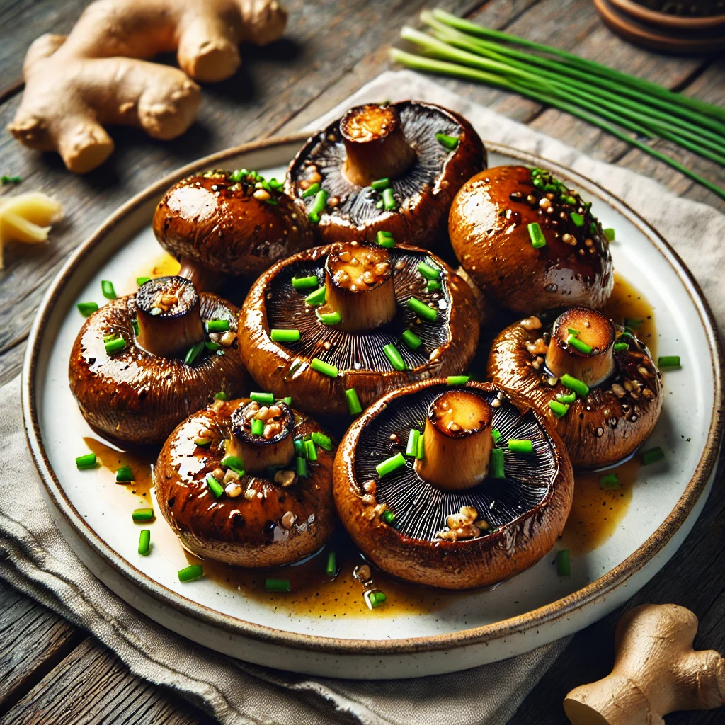 Champiñones portobello asados y marinados con jengibre