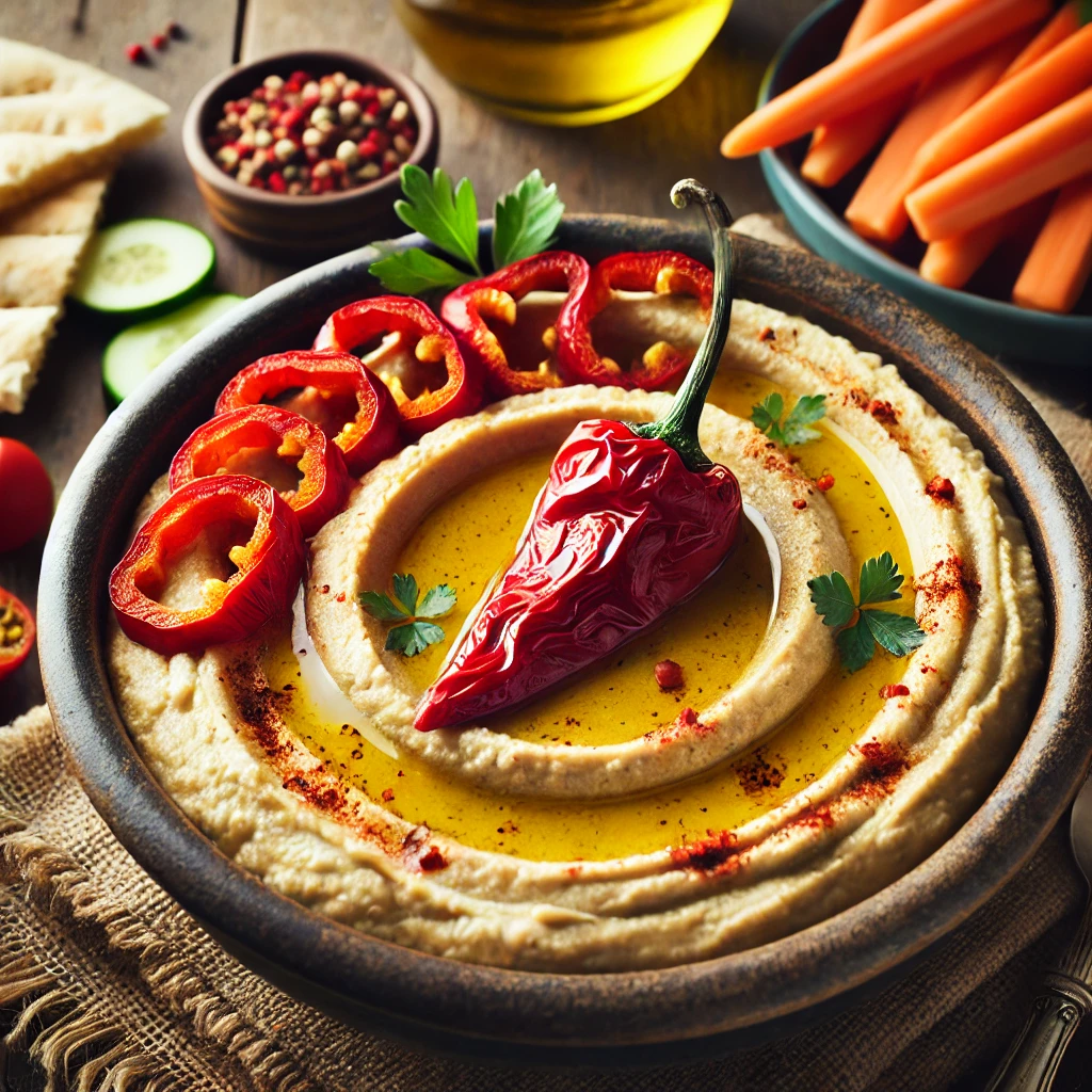 Hummus con pimiento rojo asado