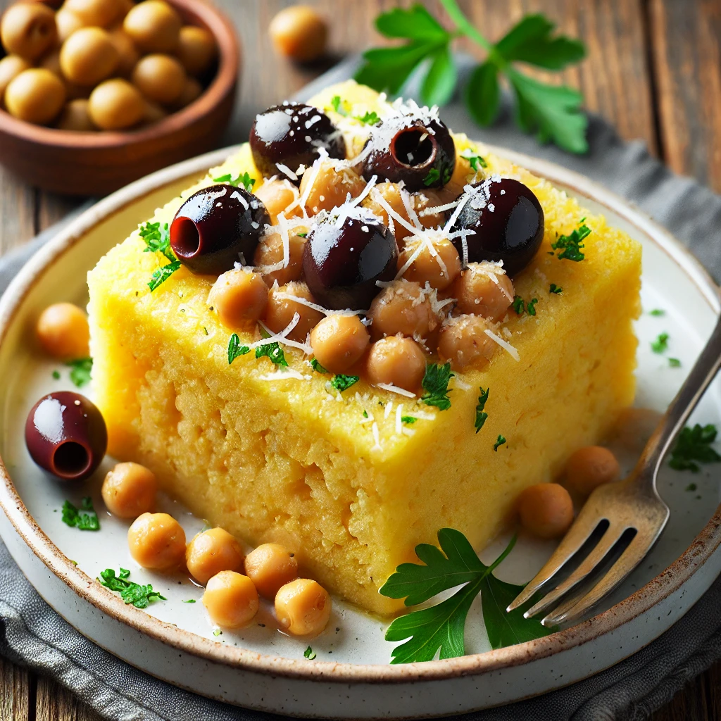 Polenta de garbanzos con aceitunas