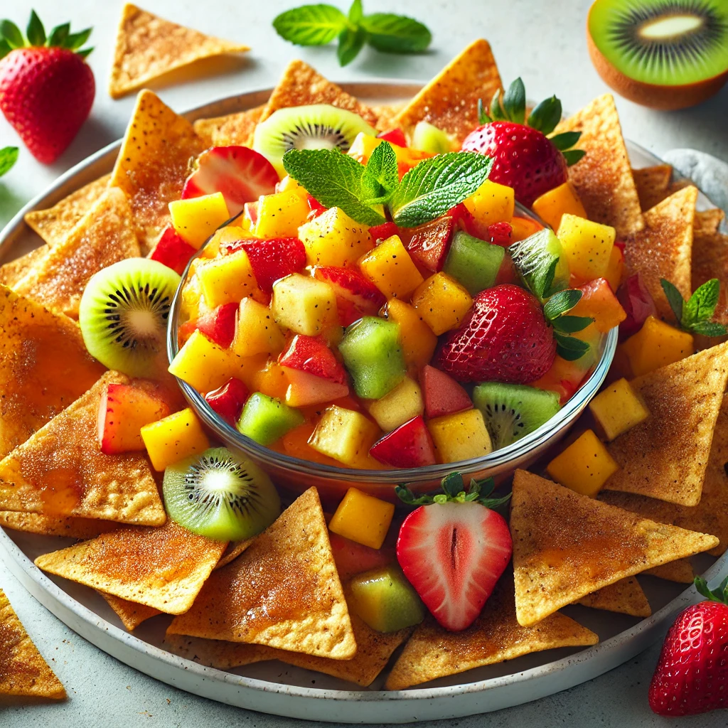 Salsa de frutas con nachos dulces